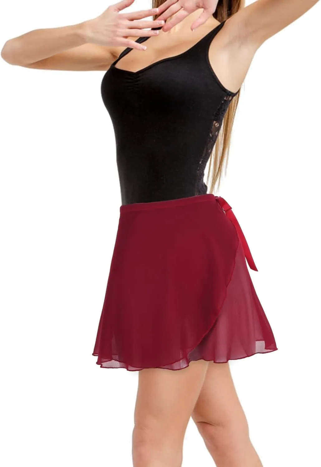 Women's Ballet Wrap Skirt Chiffon Dance Wrap Skirt with Adjustable Waist Tie Gymnastics Ballet Skirts for Women