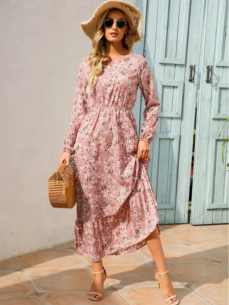 Women's Floral Pink Chiffon Dress
