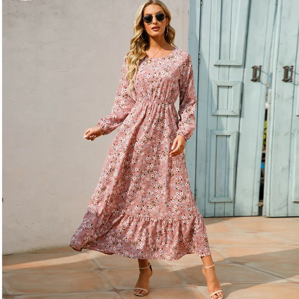 Women's Floral Pink Chiffon Dress