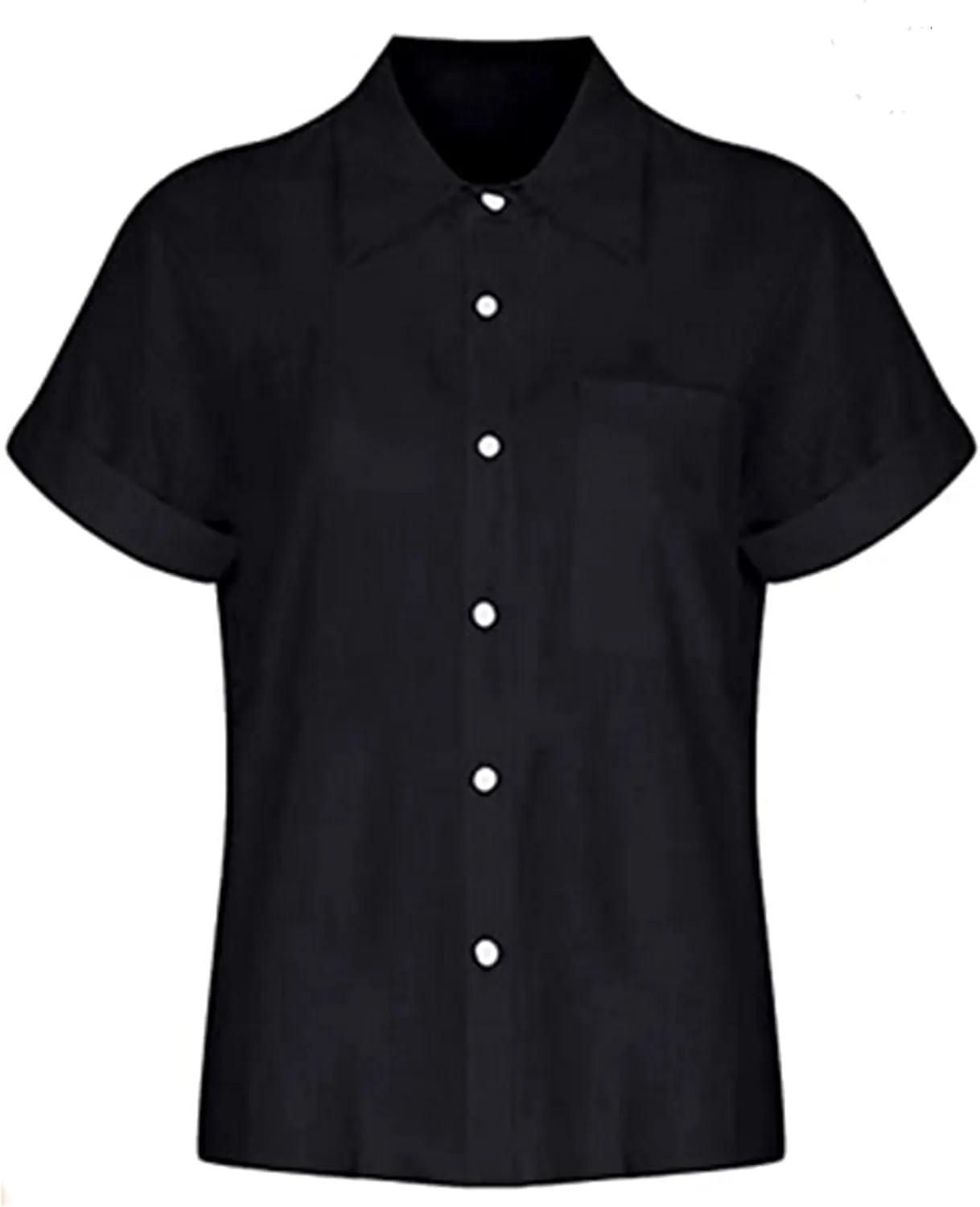 Womens Short Sleeve Cotton Button Down Up Shirt Collared V Neck Tops Shirts Blouses Dress for Women Western Wear