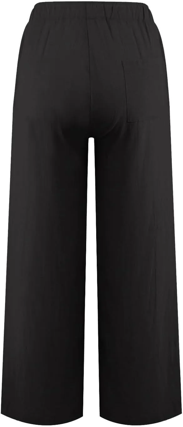 YOCUR Women Wide Leg Flowy Drawstring Palazzo Linen Pants Beach Casual Elastic High Waisted Loose Trousers