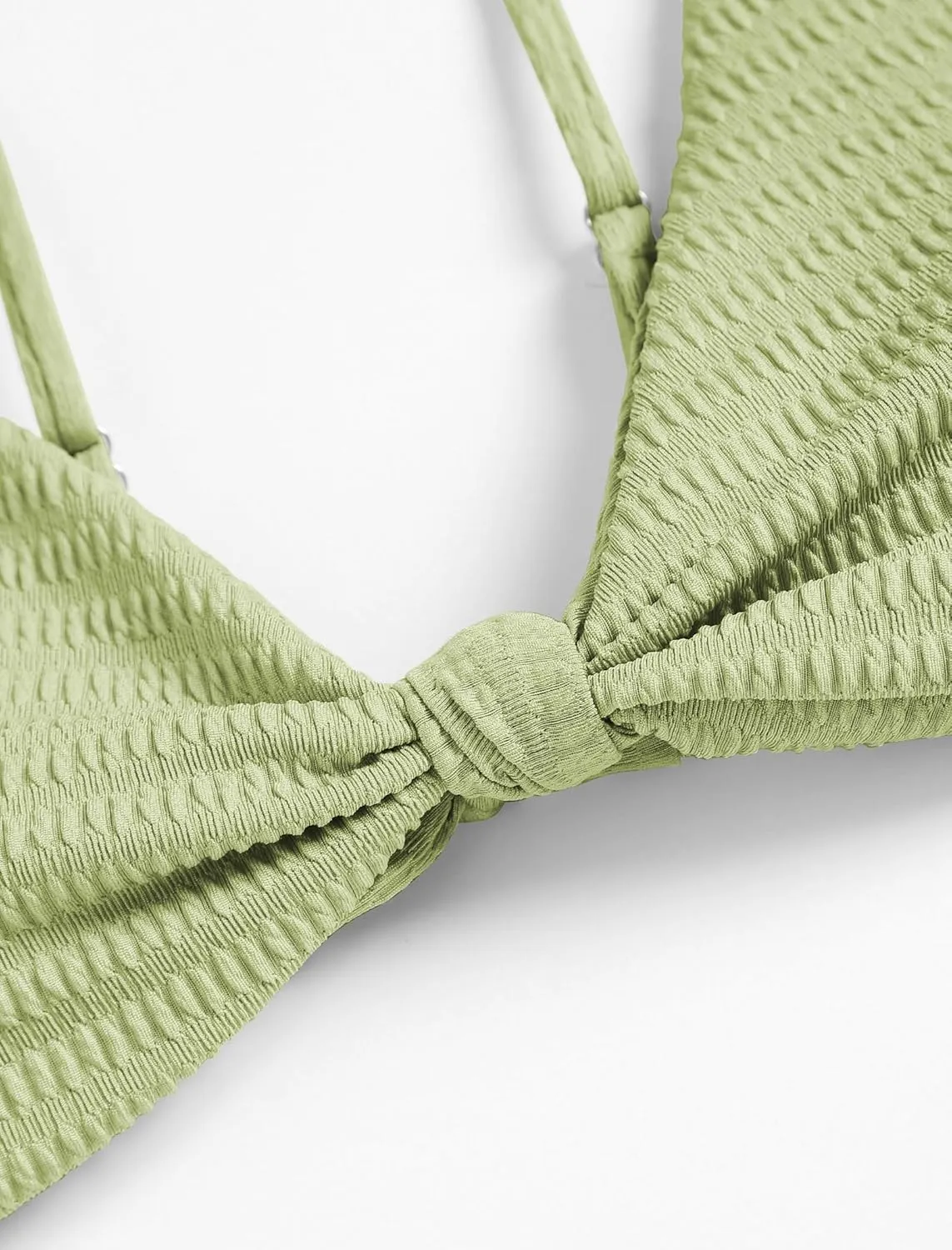 ZAFUL Women's Tie Knot Front Spaghetti Strap High Cut Bikini Set Swimsuit