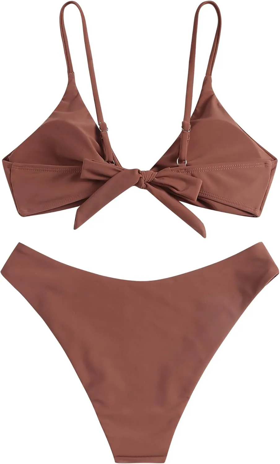 ZAFUL Women's Tie Knot Front Spaghetti Strap High Cut Bikini Set Swimsuit