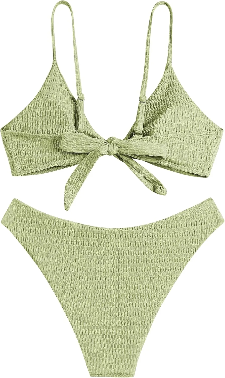 ZAFUL Women's Tie Knot Front Spaghetti Strap High Cut Bikini Set Swimsuit